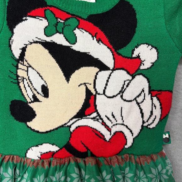 Disney Mickey Mouse Tutu Dress Christmas Green Red Knitted Size 6-6X Disneyland - Picture 3 of 7